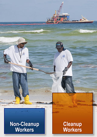 Two men cleaning up waste on a beach
